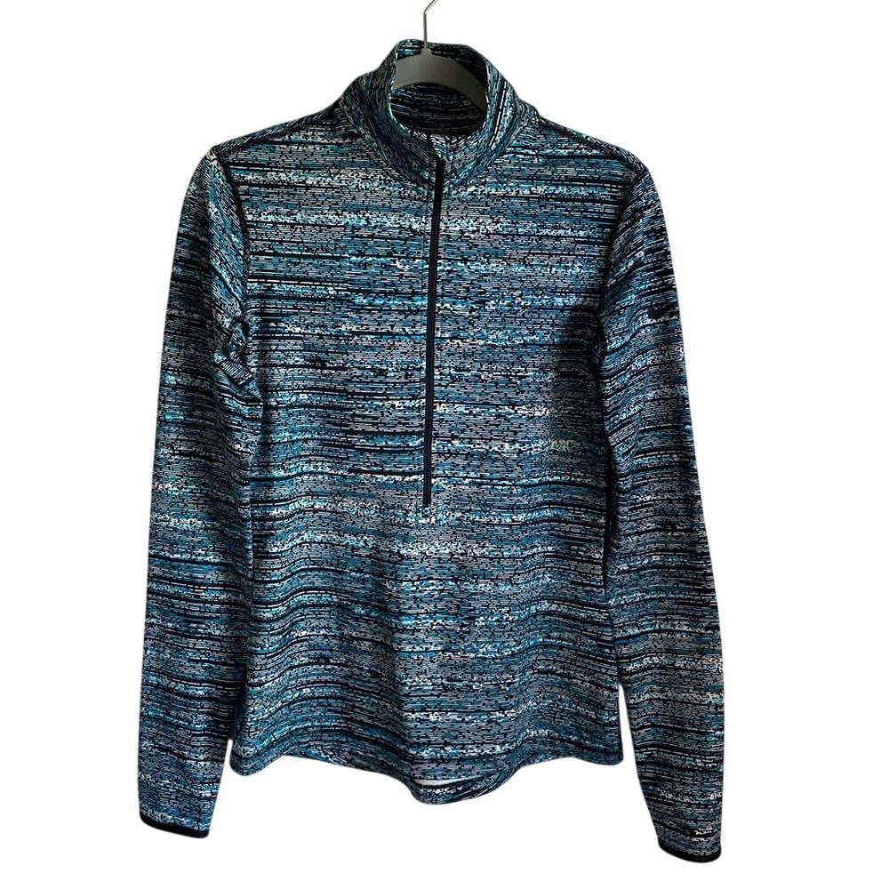 Nike Pro Dri-Fit Half Zip Pullover Sz M Thumbholes Blue Black Performance Run